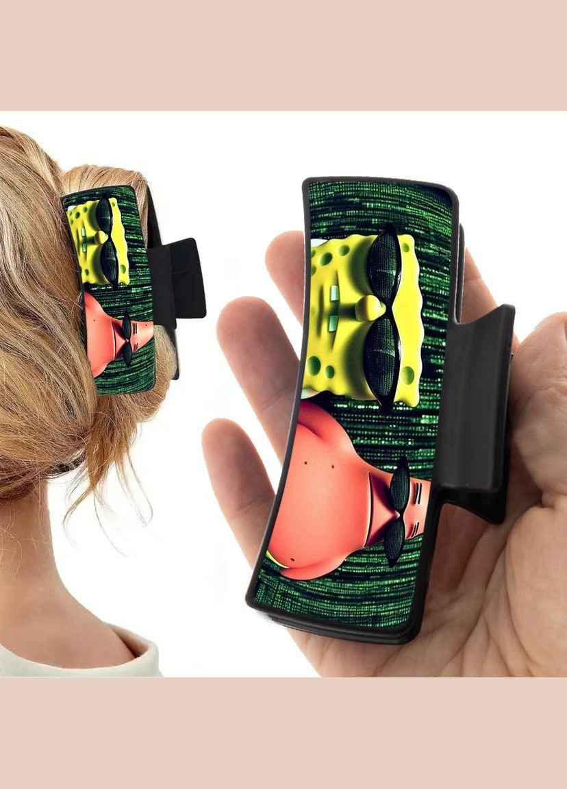 Заколка крабик для волос женская зажим шпилька Губка Боб #010 черная No Brand (315631082)