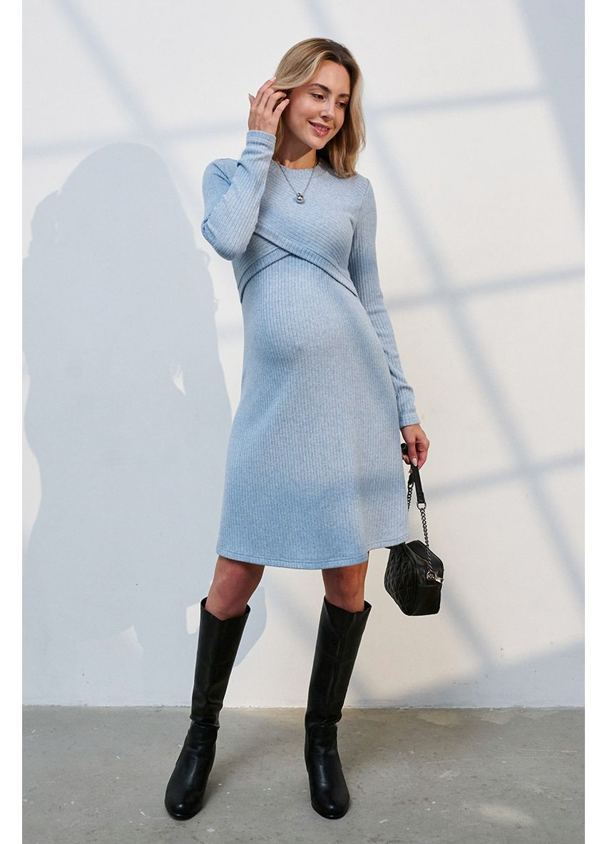 Блакитна блакитна сукня для вагітних та годуючих зі щільного трикотажу Юла мама