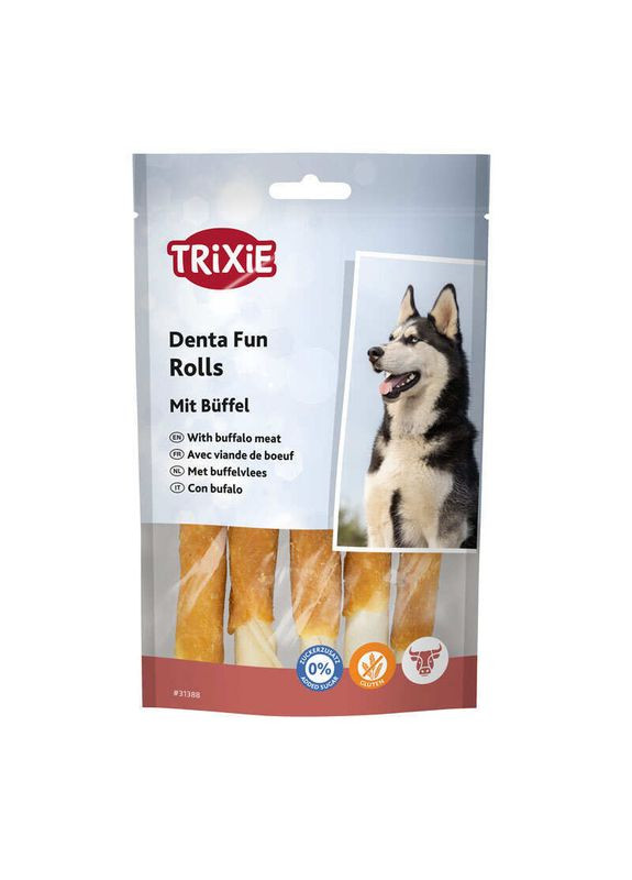 Жувальні палички з м'сом буйвола для чищення зубів для собак Denta Fun Buffalo Chewing Rolls - 70 г / 12 см (5 шт) Trixie (327055064)