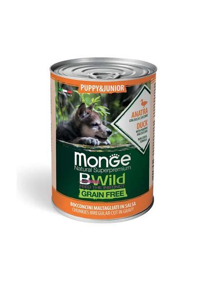 Вологий корм для собак Dog Wet Bwild Grain Free Puppy & Junior качка гарбуз цукіні 0.4 кг (000025581) Monge (366653100)