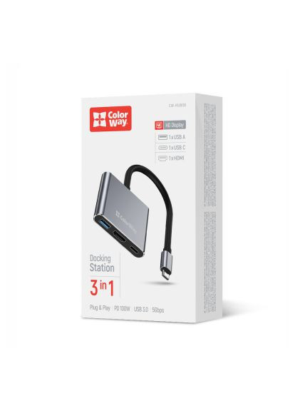 Концентратор (CW-HUB08) Colorway USB-C 3-in-1 USB 3.0 + HDMI 4K + USB-C PD100W (366691267)