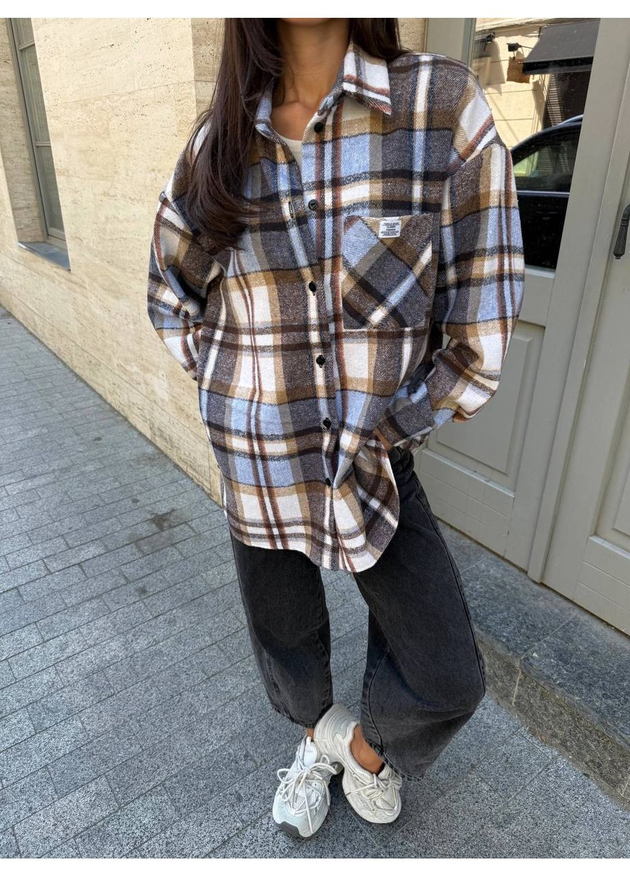 Голубой кэжуал рубашка в клетку MonCher с длинным рукавом