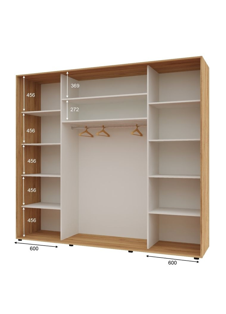 Шафа-купе тридверна 250*60*240 см Дуб золотий 3 двері Дзеркало Максі Комфорт Меблі (360471456)