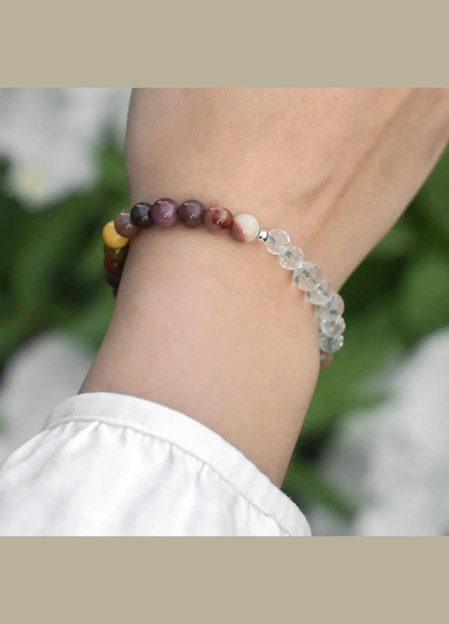 Браслет на гумці натуральний камінь Гірський Кришталь, Яшма Мукаїт d-6мм+- обхват 18см No Brand Браслет (334350412)