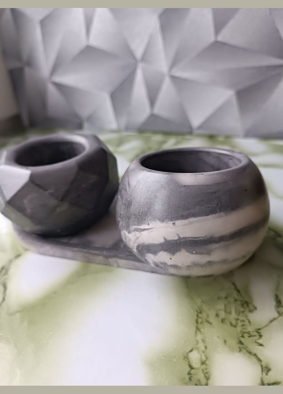 Набір кашпо з гіпсу для кактусів та суккулентів сірий мрамор ручна робота No Brand (315480197)