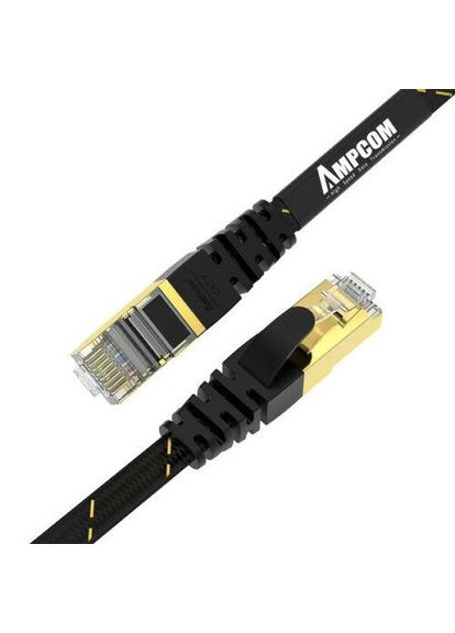 Патч корд Ampcom 1м сетевой кабель 10 Гбит\с Ethernet RJ45 Cat 7 плоский в оплетке No Brand (300577662)