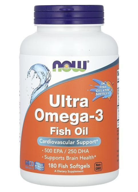 Ultra Omega 500 EPA/250 DHA 180 Fish Softgels NF1665 Now Foods (362419273)