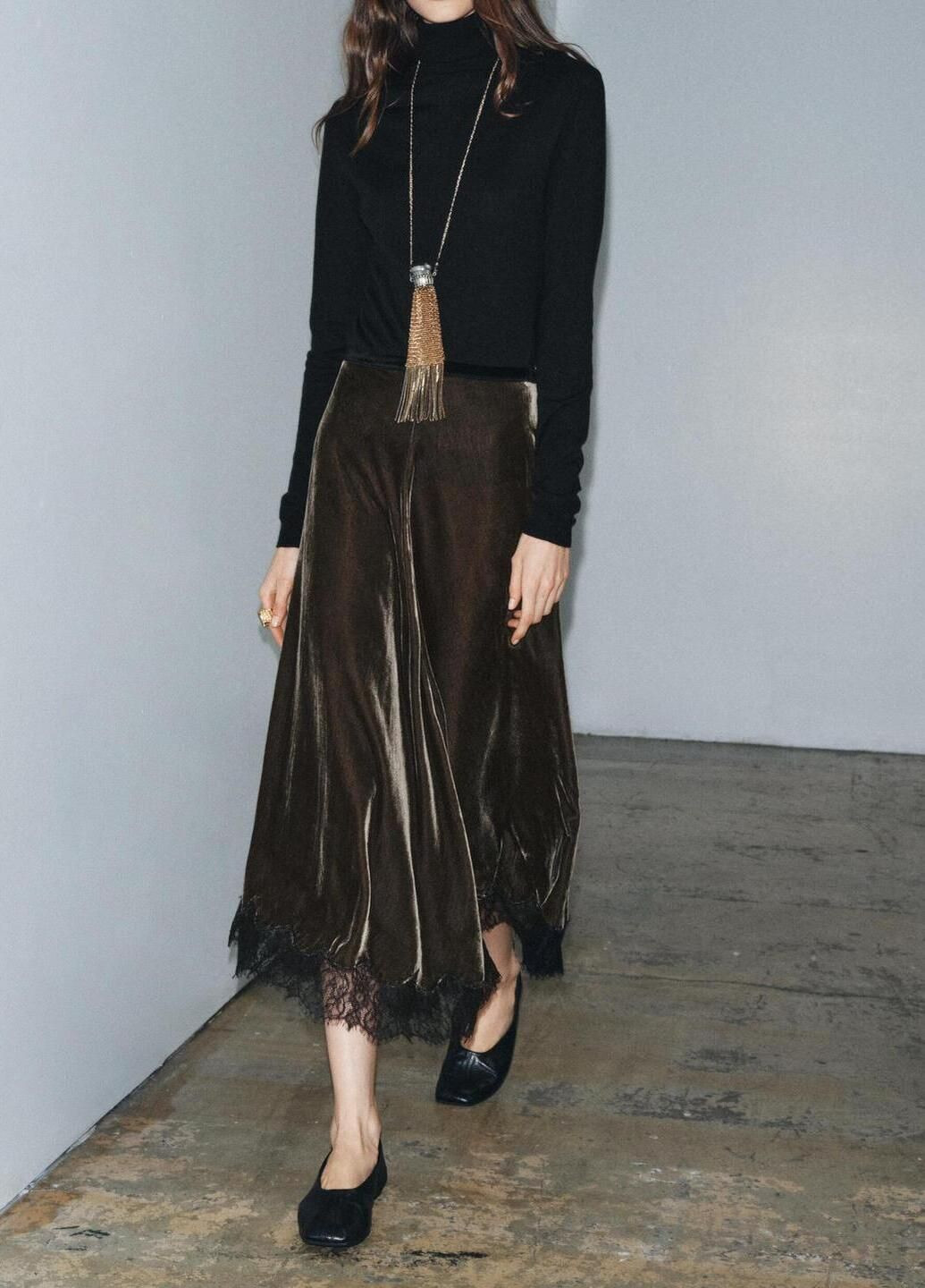 Темно-зеленая однотонная юбка Zara