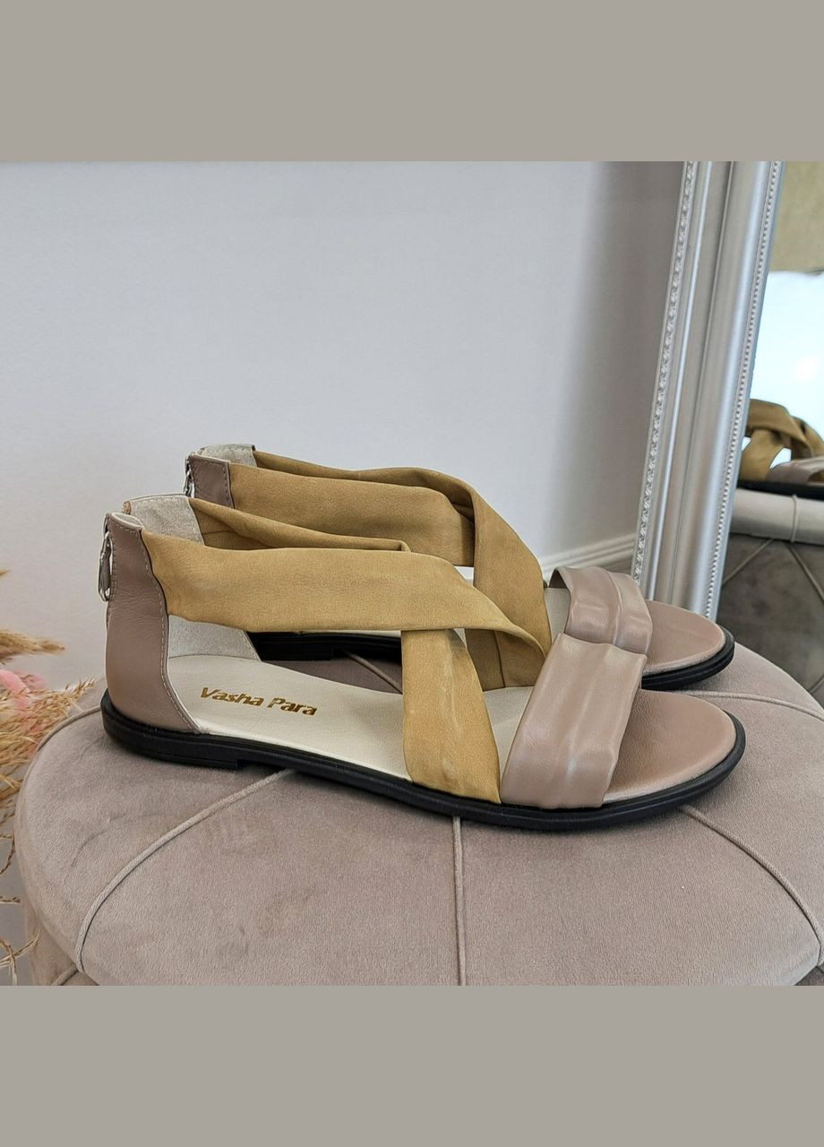 Бежевые босоножки римлянки женские кожаные, цвет визон/. 41 размер Vasha para на молнии