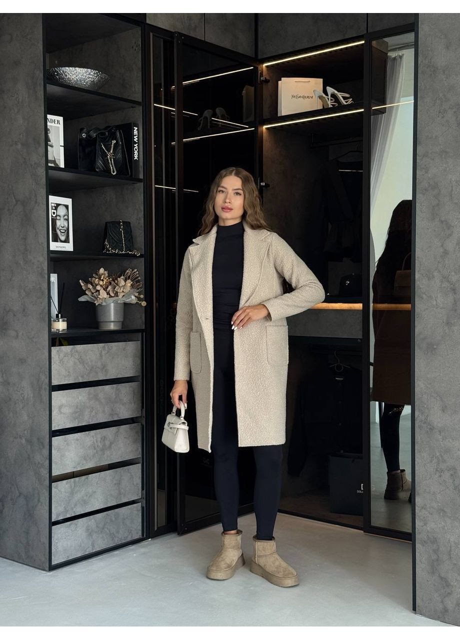 Бежевое демисезонное Пальто букле, цвет Бежевый. Fashion