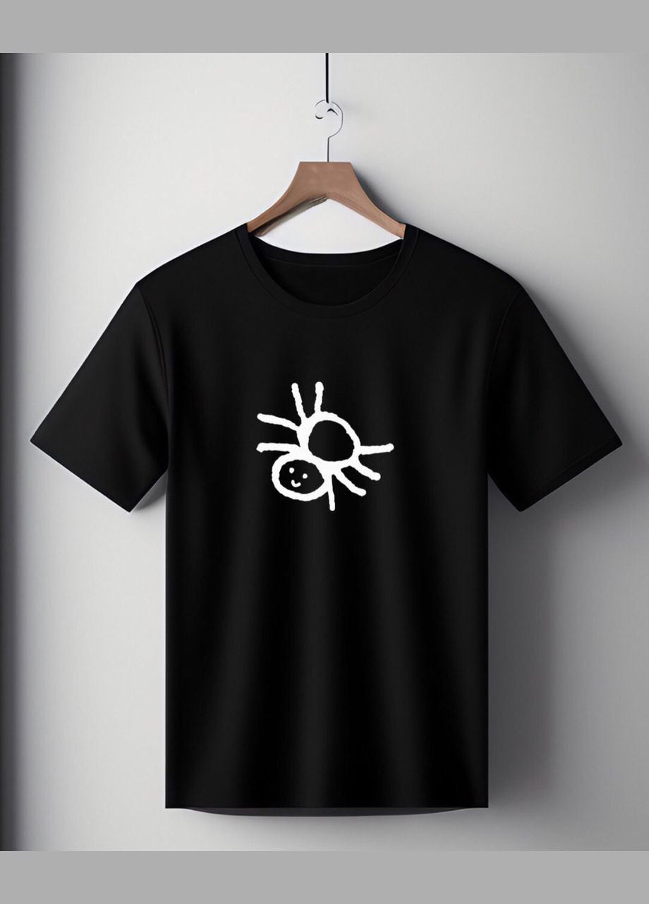 Футболка чорна оверсайз унісекс з принтом " Смішний павук " Handmade (308245254)
