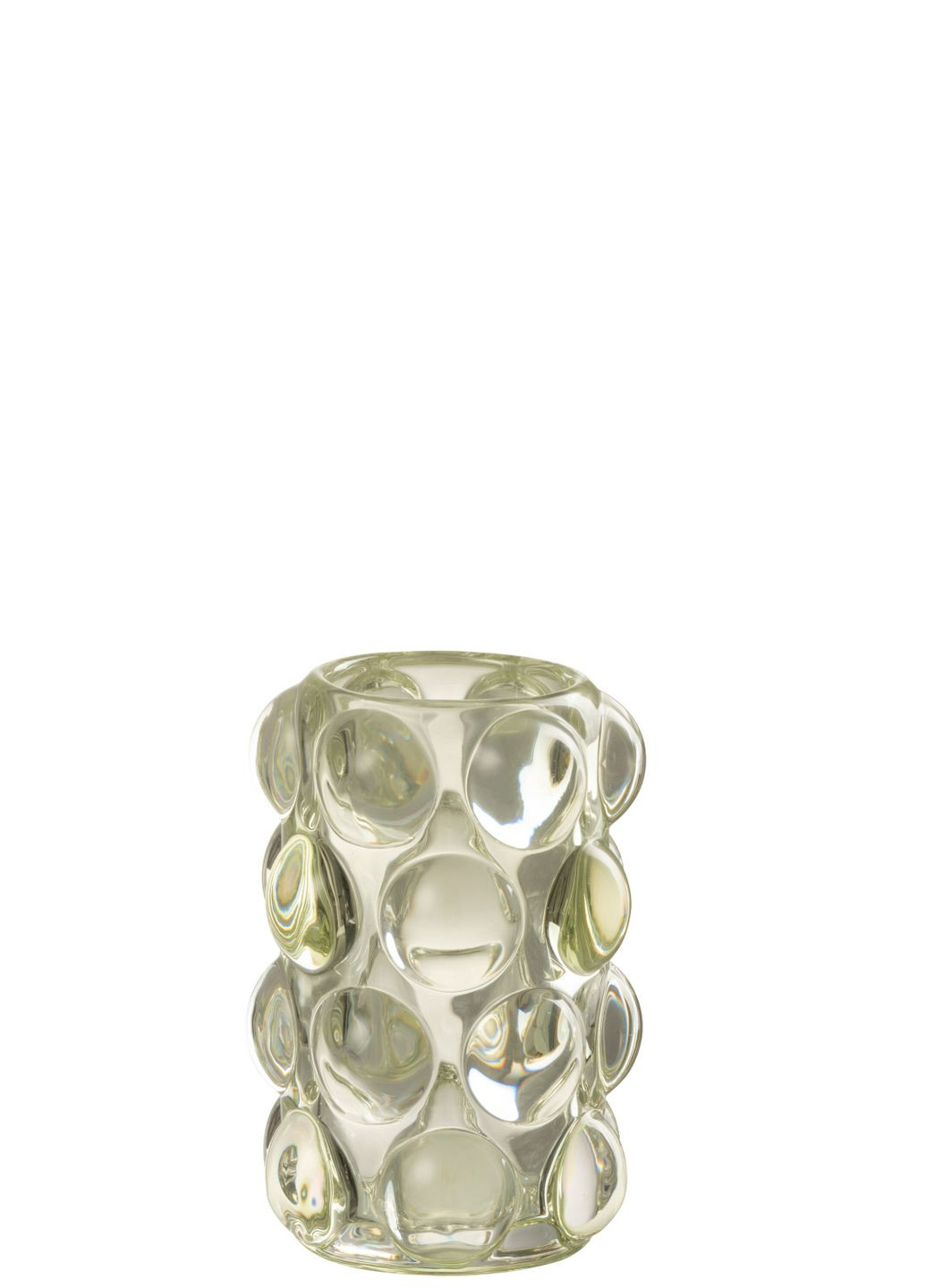 Свічник скляний з об'ємними бульбашками із зеленим відтінком висота 12 см Бельгія (30344) J-Line (303354368)