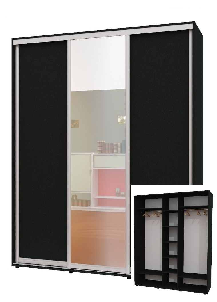 Шафа-купе тридверна 180*60*230 см Антрацит 3 двері ДСП + Дзеркало + ДСП ШК-04 Алекса (360478925)
