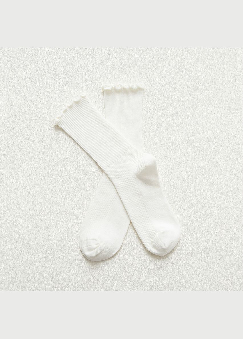 Молочні набір шкарпеток 4 пари жіночих високих в рубчик з рюшами молочні 35-41 (360920593)