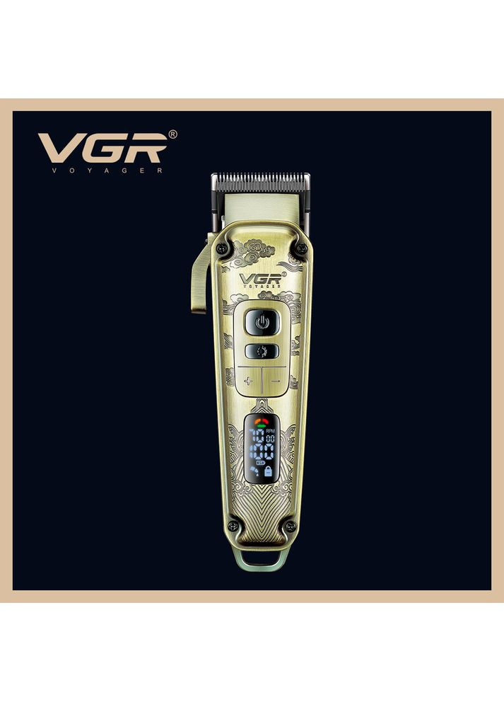 Бездротова машинка для стрижки волосся, тример для бороди з акумулятором та LED-дисплеєм (V-005 Gold) VGR (350349338)