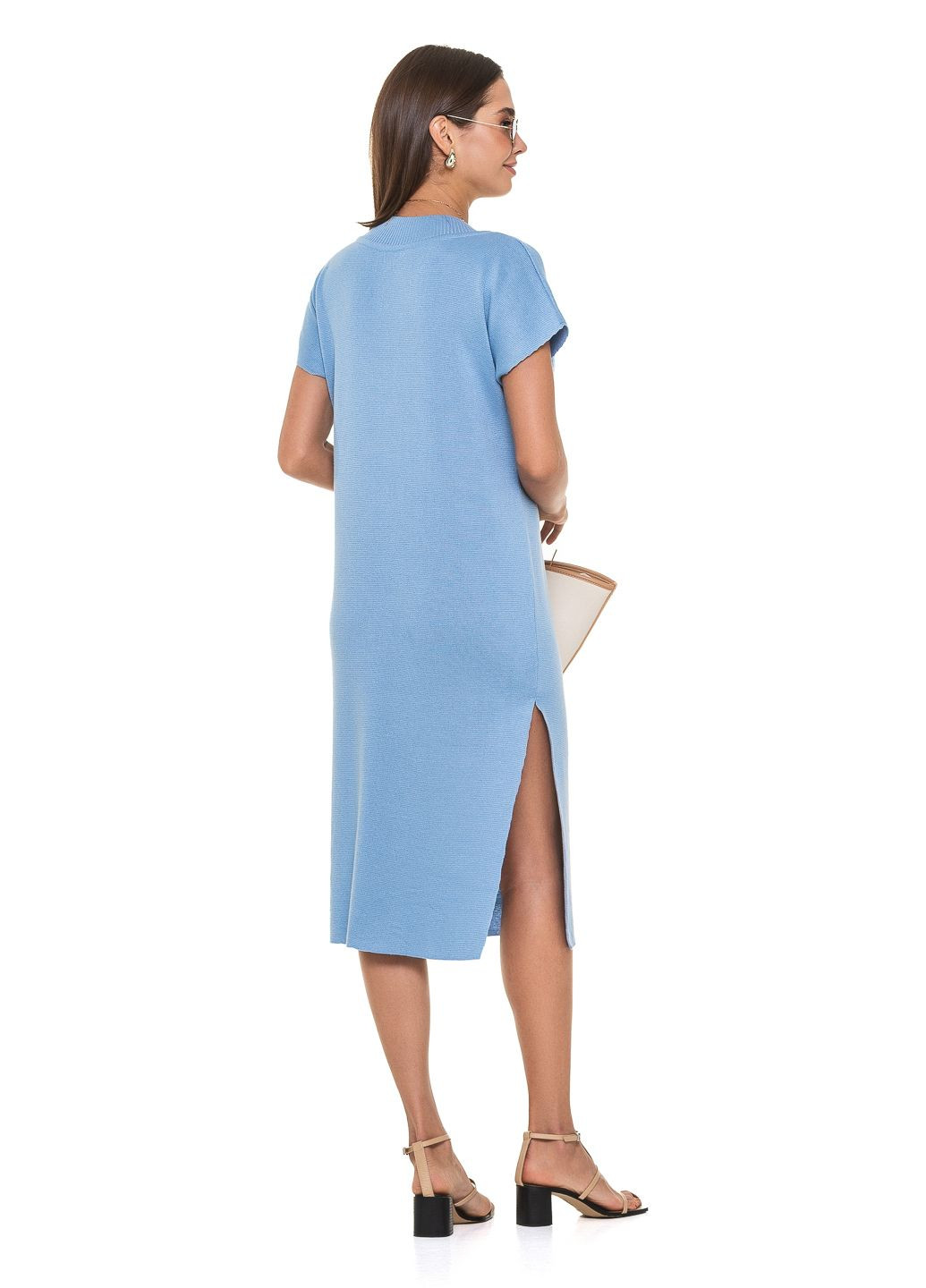 Голубое свободное трикотажное платье с v-образным вырезом SVTR