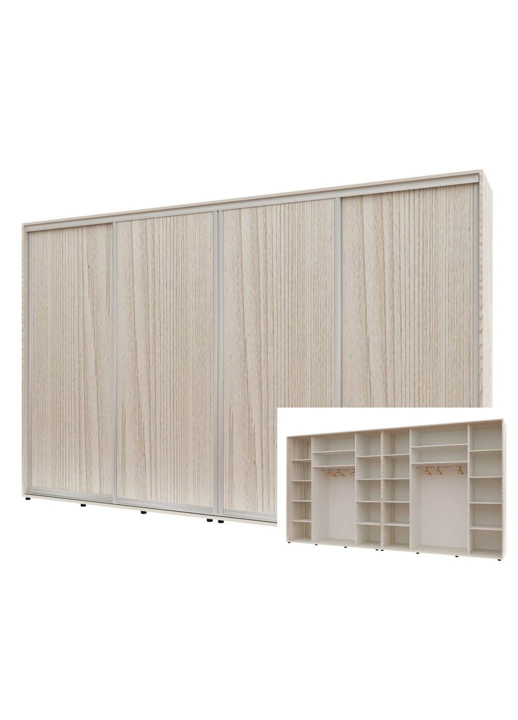 Шкаф-купе четырехдверный Комфорт Мебель 400*60*240 см Дуб Беленый 4 двери ДСП Макси Комфорт Меблі (360453731)