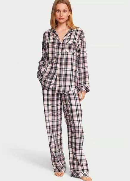 Серая пижама фланель flannel long pajama set (рубашка+штаны) серая клетка Victoria's Secret