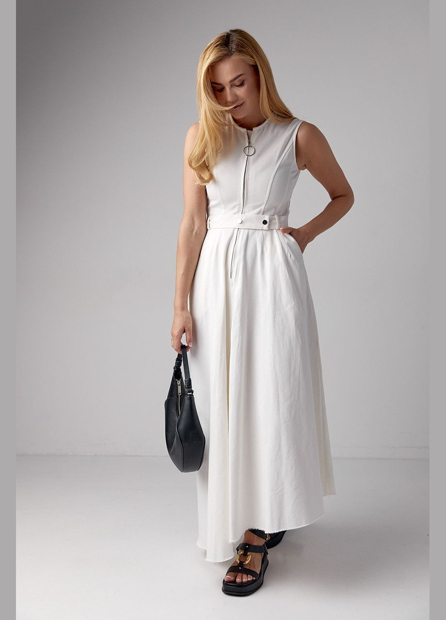 Молочное повседневный, вечернее платье макси с молнией и асимметричным подолом платье-майка Liton однотонное