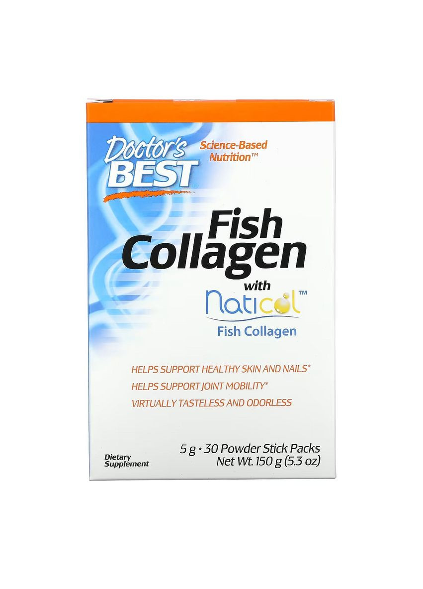 Рыбий Коллаген с натиколом, 5 г, Fish Collagen,, 30 стиков Doctor's Best (326055109)