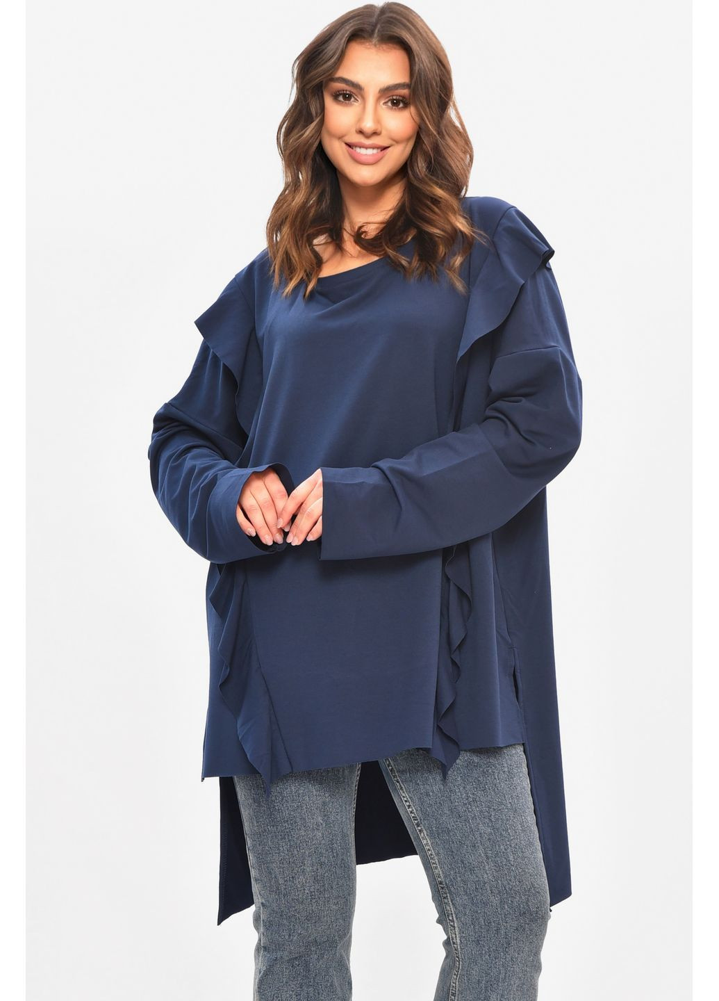 Кофта женская однотонная полубатальные синего цвета Let's Shop (366726291)