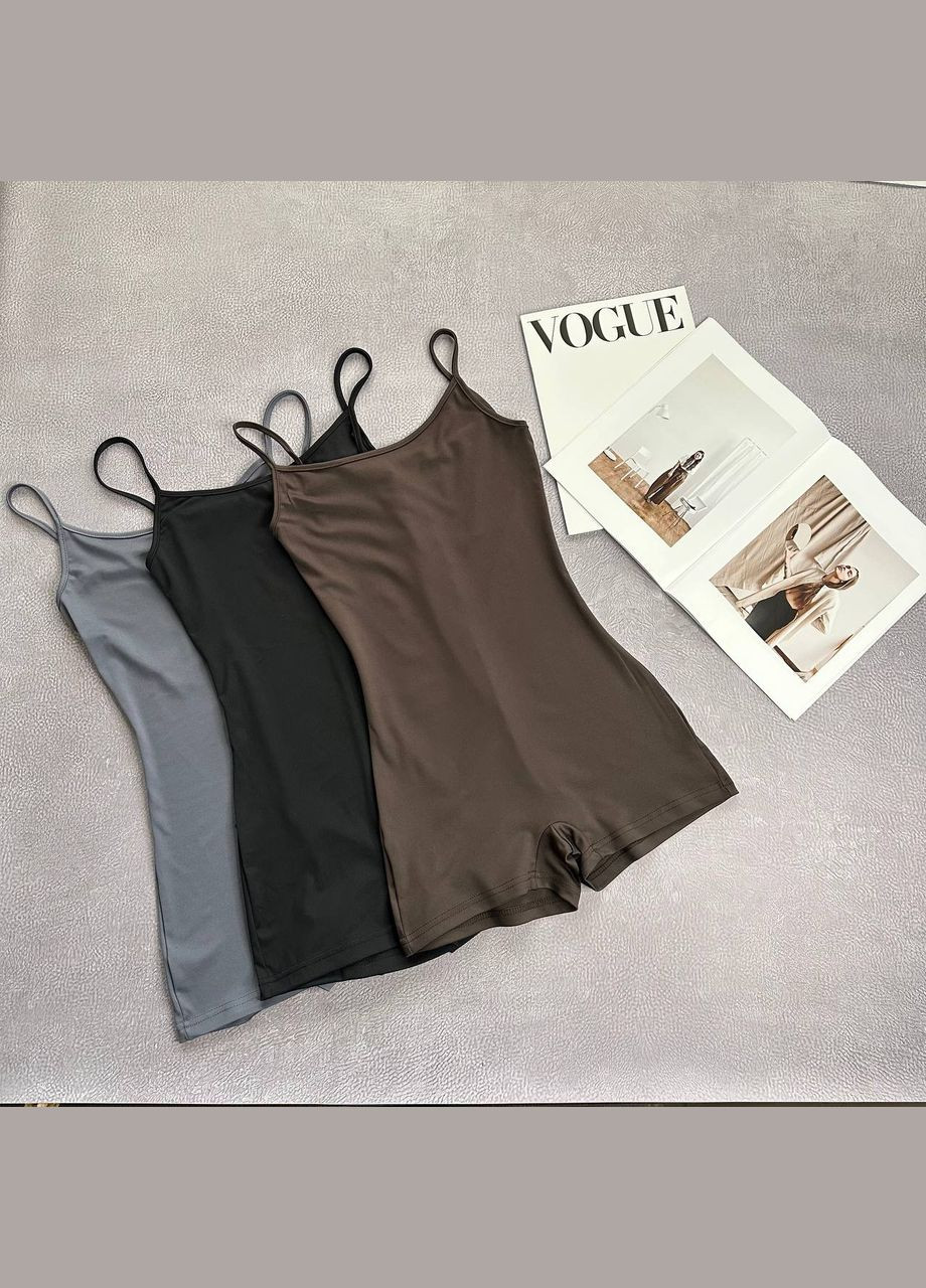 Облегающий женский комбинезон Adelante комбинезон-шорты однотонный графитовый спортивный, повседневный