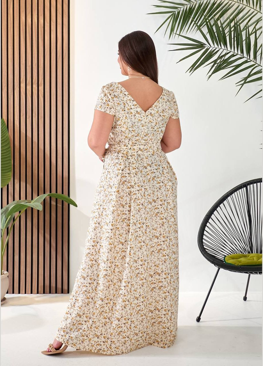 Світло-бежева повсякденний, кежуал жіноча сукня батал а-силует Style Point з квітковим принтом