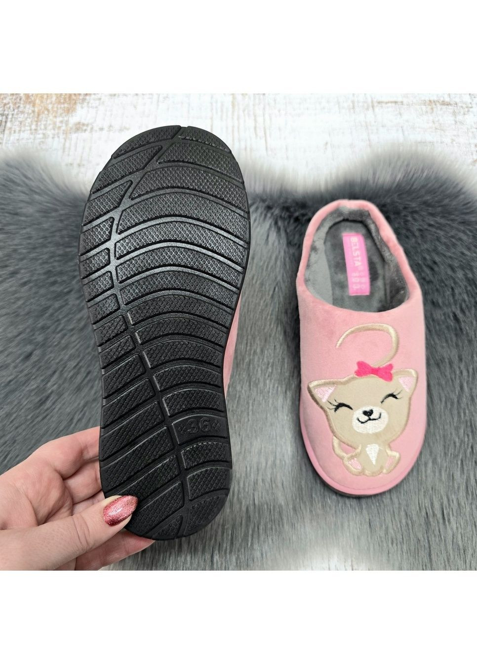 Розовые тапочки женские розовые велюровые с котиками Белста