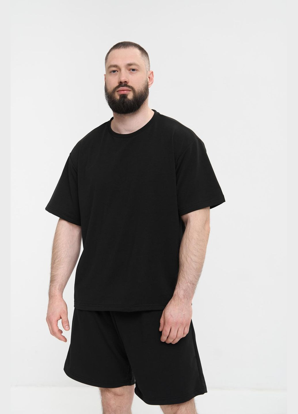 Чорний літній чоловічий літній костюм великого розміру з шортами Vakko