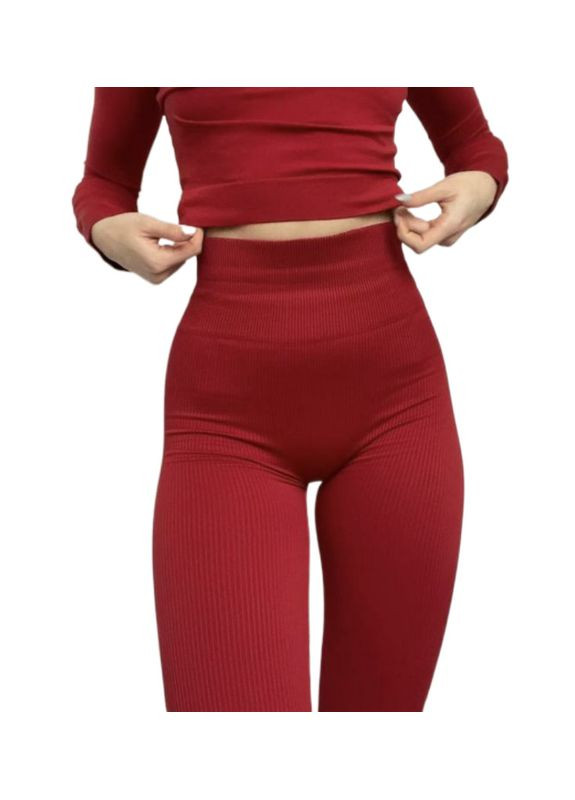 Красные демисезонные леггинсы в рубчик с моделирующим швом сзади leggings rib winery s/m No Brand