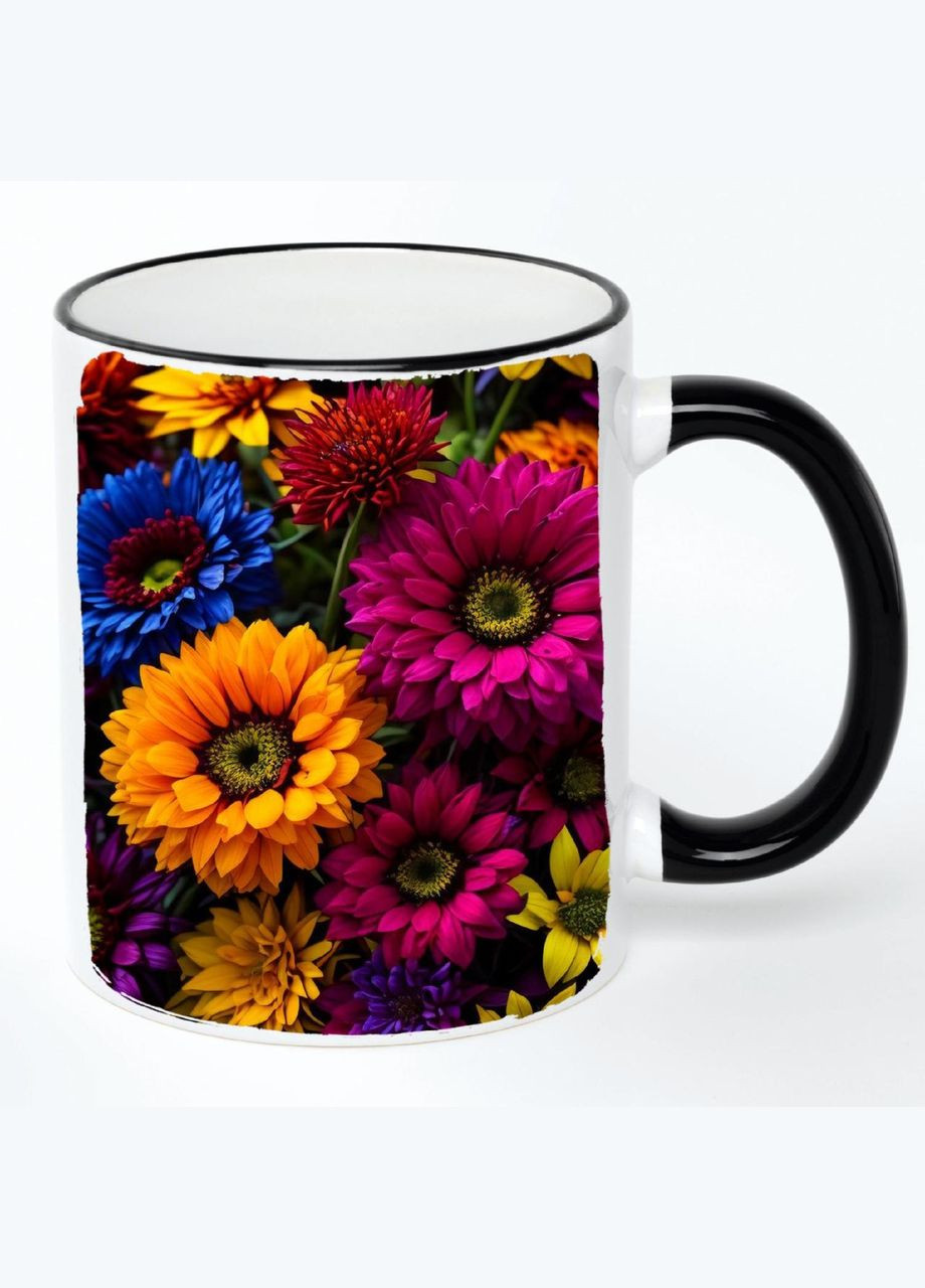 Чашка Квіти (кухоль, кружка) #029 Біла з чорною ручкою 330 мл No Brand (322716647)