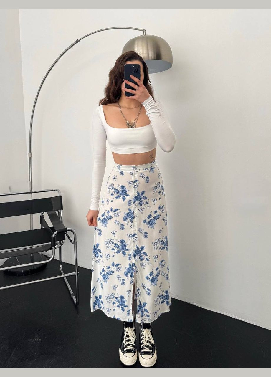 Голубая кэжуал цветочной расцветки женская юбка в цветочный принт. Adelante