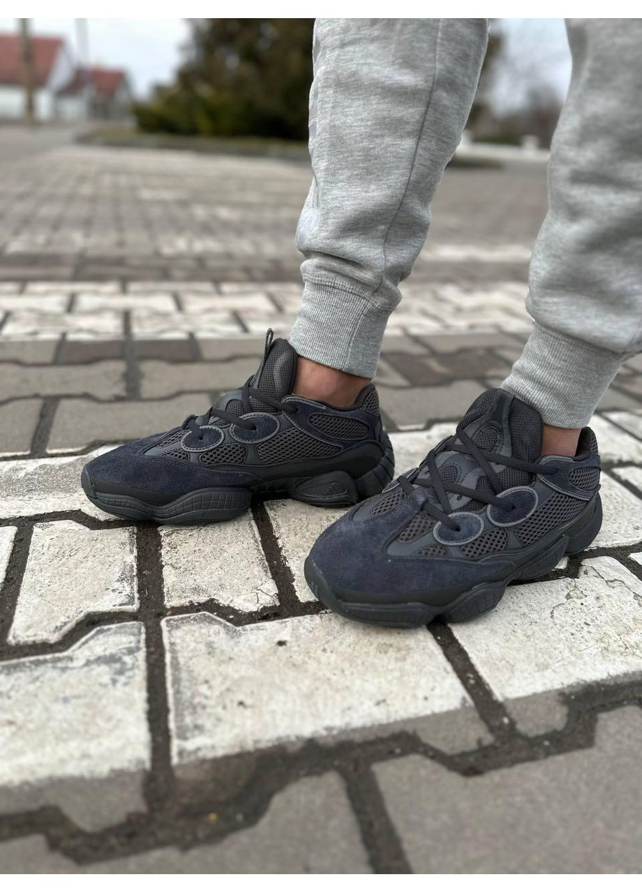 Чорні Осінні кросівки чоловічі adidas yeezy boost 500 black blue адідас ізі буст No Brand