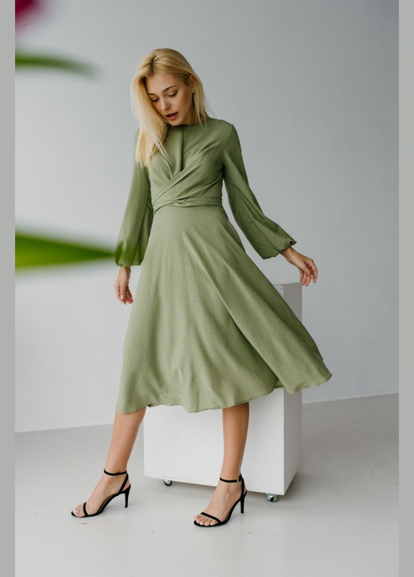 Зеленое вечернее платье а-силуэт FashionYouWant в горошек