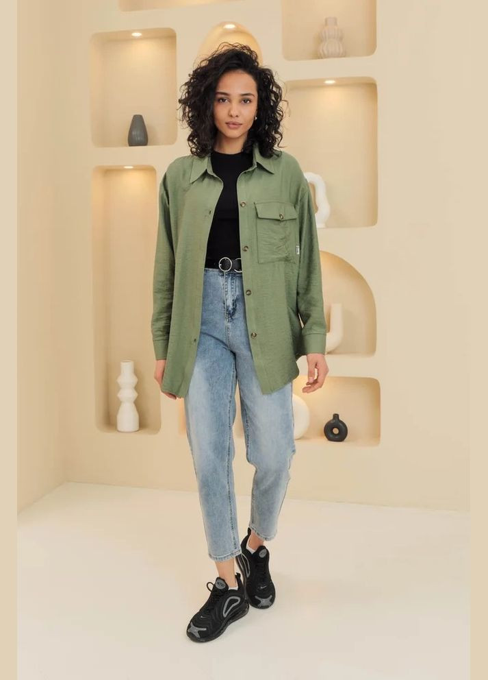 Оливковковая (хаки) повседневный рубашка Seventeen с длинным рукавом