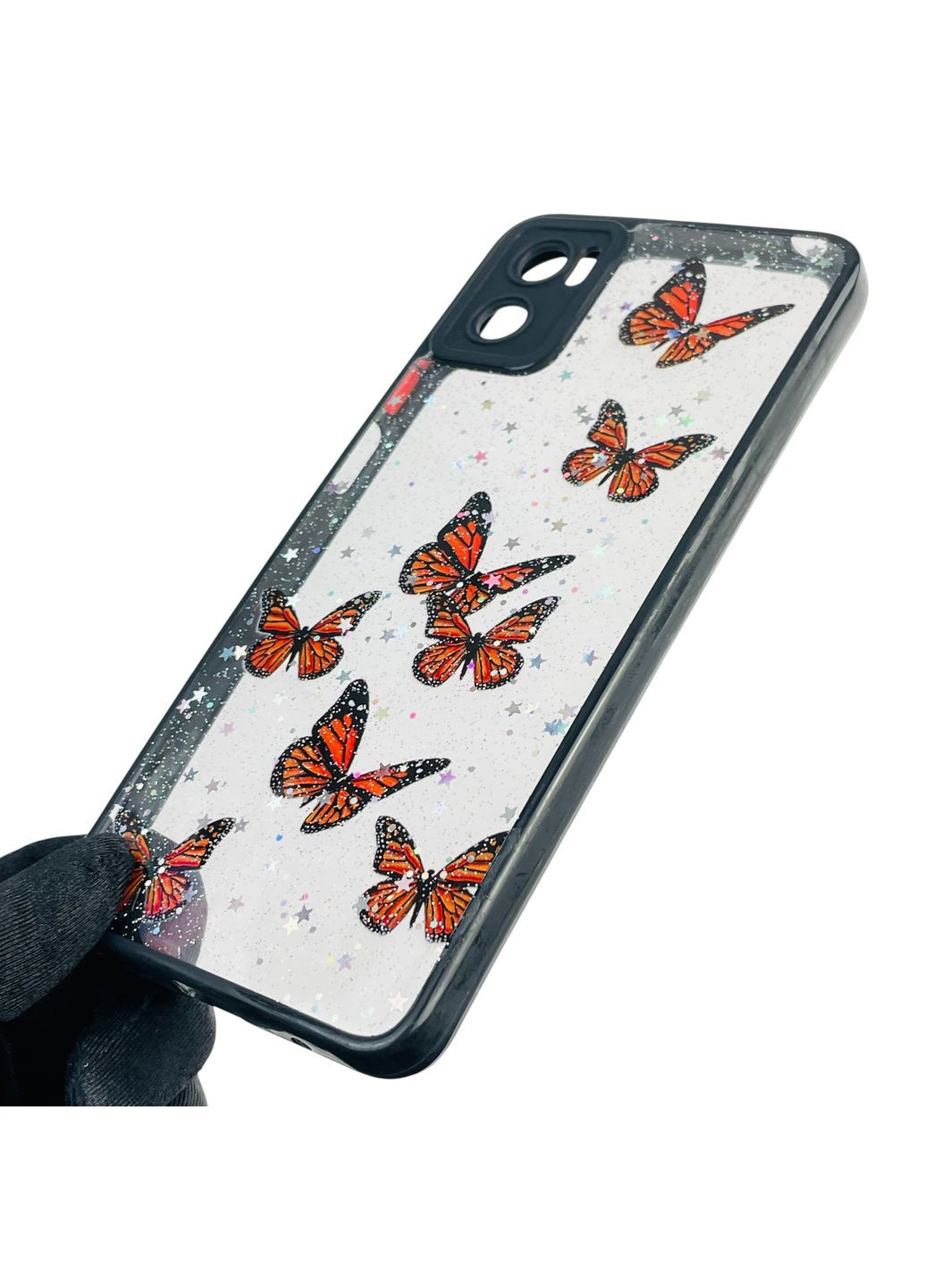 Чехол для E22i с блёстками с бабочками на моторола е22и черный Motorola (366385991)