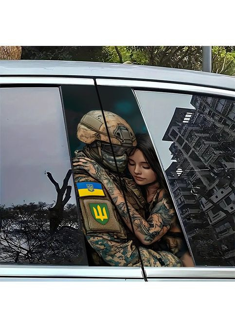 Наклейки на стійки дверей авто 3D TUNING STUDIO Воїн дівчина 500х220х0.15мм=2штуки No Brand (365791347)