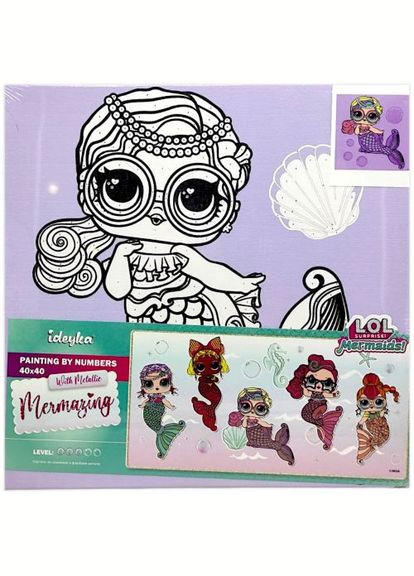 Картина за номерами з фарбами металік "L.O.L. Surprise! Mermaids. Miss Sea" 40х40 см Ідейка (369787528)