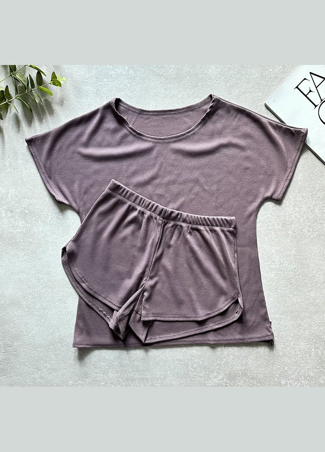 Кавова всесезон піжама жіноча рубчик, футболка та шорти футболка + шорти Exclusive