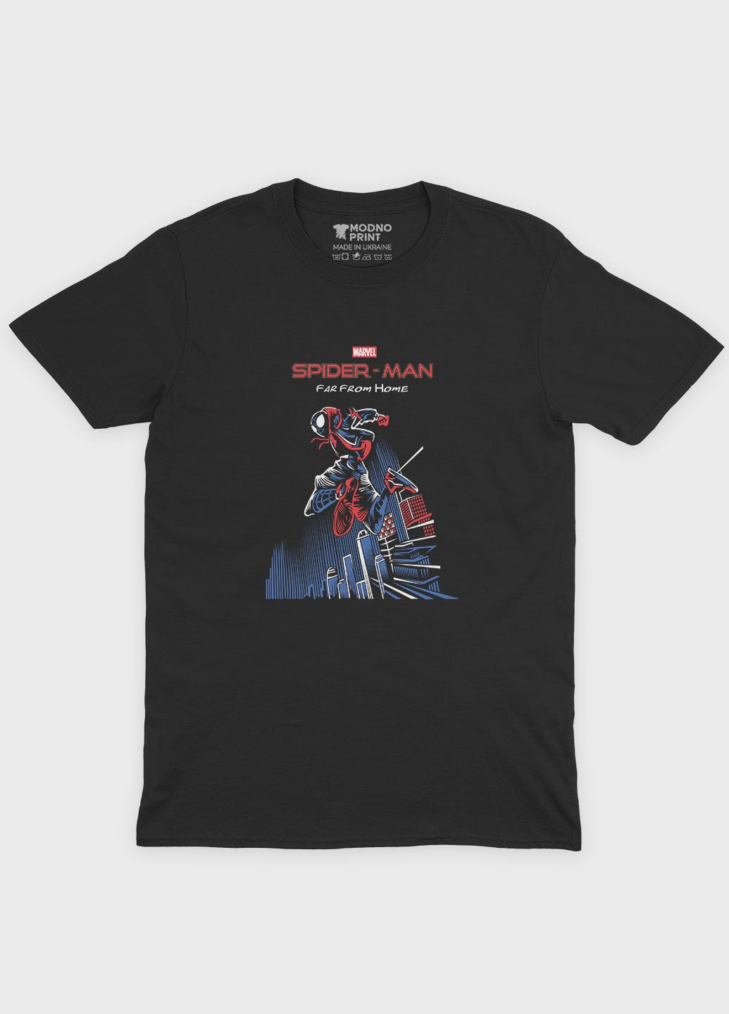 Чорна чоловіча футболка з принтом супергероя - людина-павук (ts001-1-bl-006-014-041) Modno
