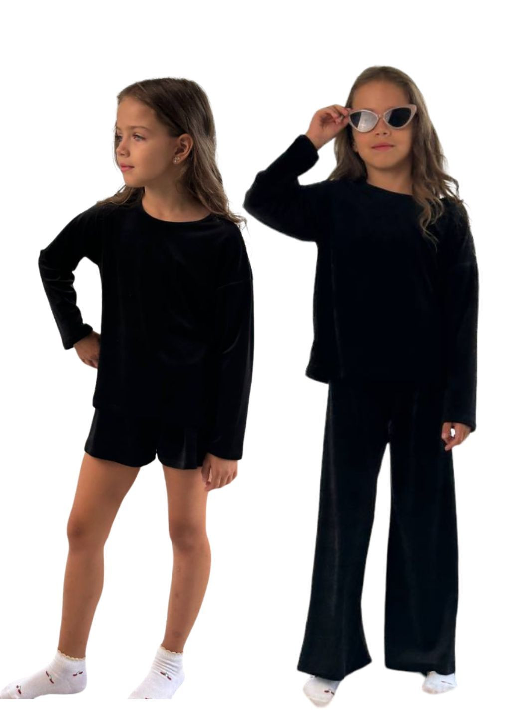 Чорна зимня дитяча велюрова піжама "3 в 1" для дівчинки (шорти, штани і лонгслів), леопард, 140 футболка + шорти + брюки No Brand