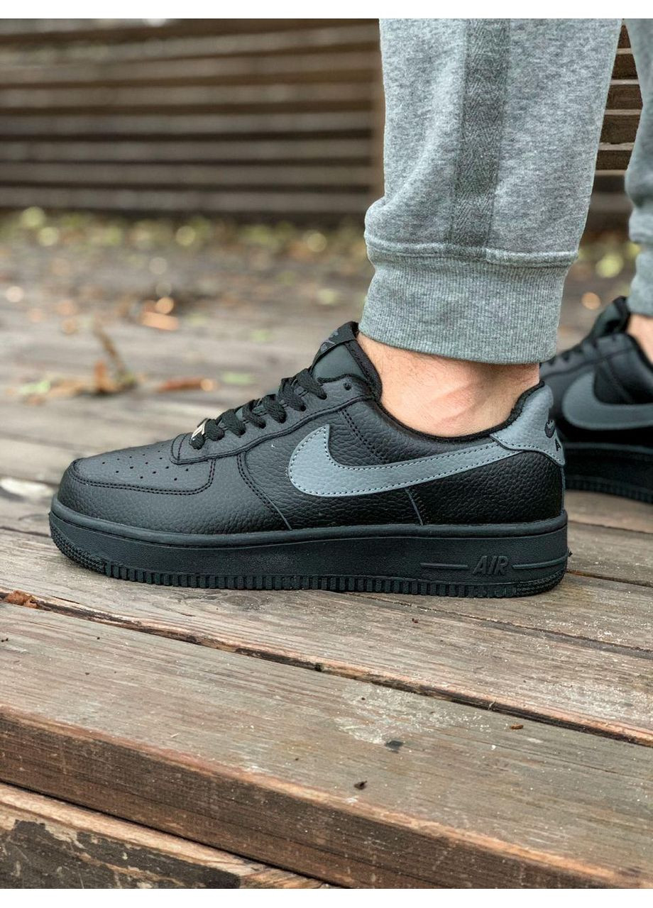 Сірі Зимовий кросівки чоловічі nike air force low winter black «grey logo» найк аір форс 1 преміум No Brand