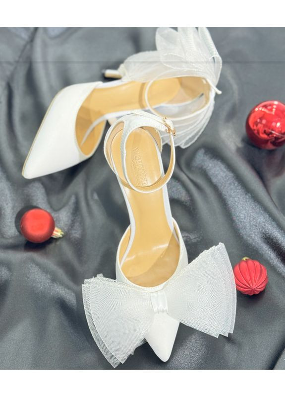 No Brand Женские свадебные атласные туфли с шифоновыми бантами 8см. белый з текстиль, — (351394596)