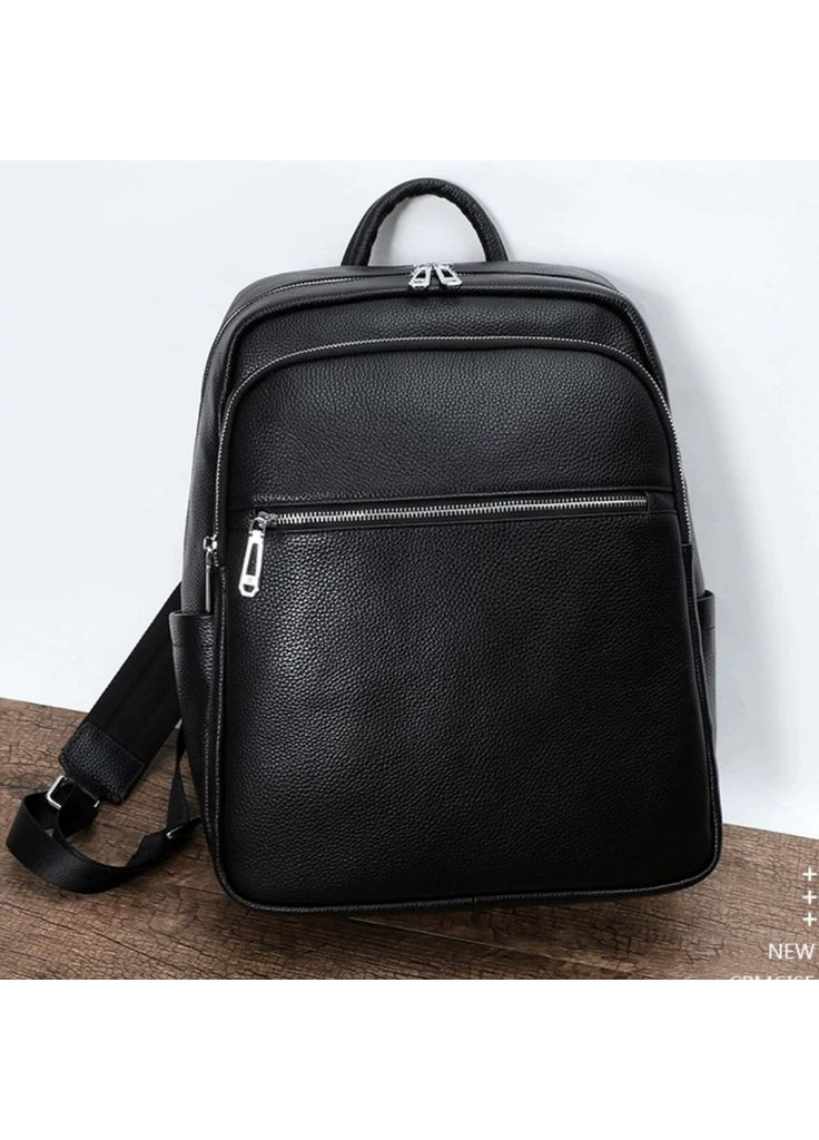 Чоловічий шкіряний рюкзак для поїздок та прогулянок 30х40х17, сумка на спину в офіс 75362 чорна Tiding Bag (369155177)