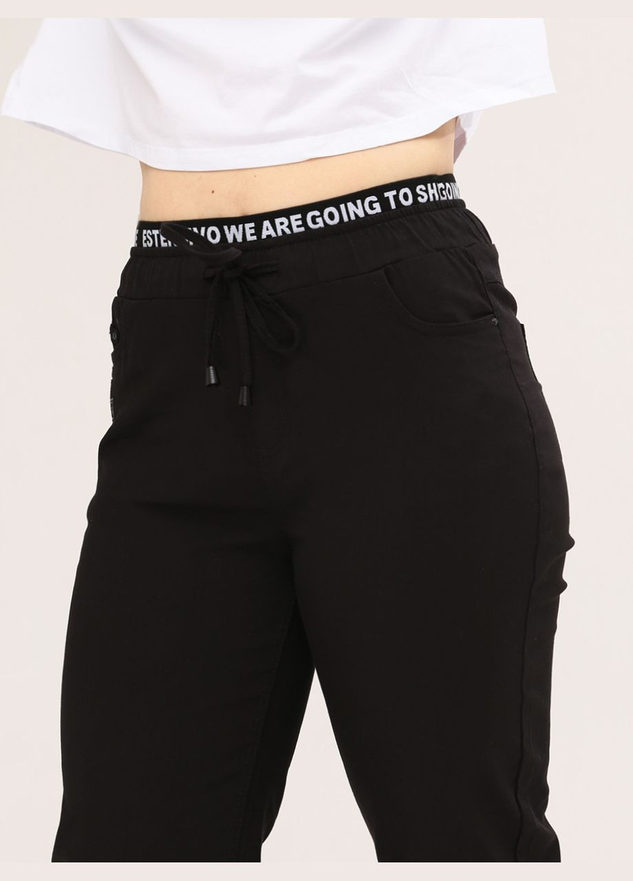 Брюки женские черные МОМ тонкие пояс на кулисах большой размер Estensivo MOM (290254888)