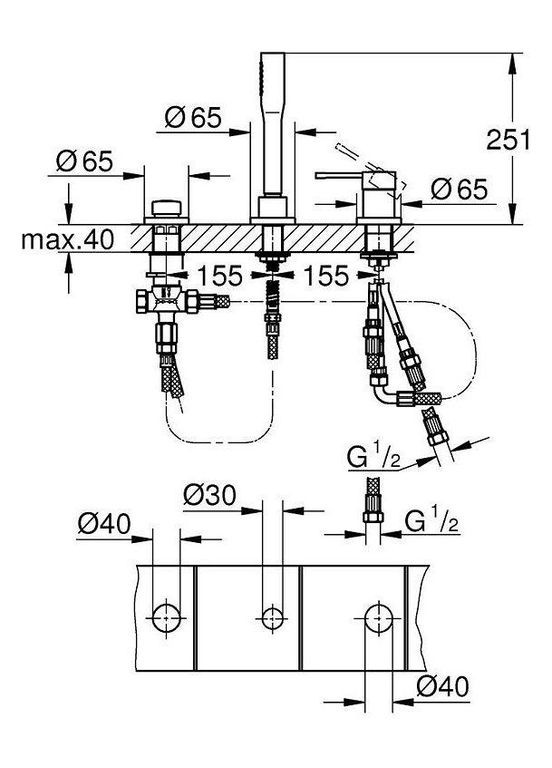 Змішувач для ванни Essence на 3 отвори (19976001) Grohe (369933527)
