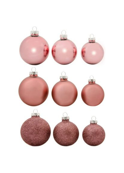 Ялинкова іграшка (8720362102847) House Of Seasons Скляні кульки 26 шт D7 см D6 см D5 см Темно-рожеві (367830123)