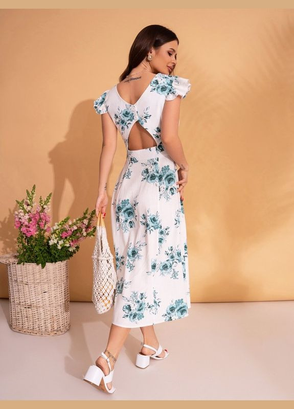 Зеленое платье 14703 бело-зеленое ISSA PLUS однотонное