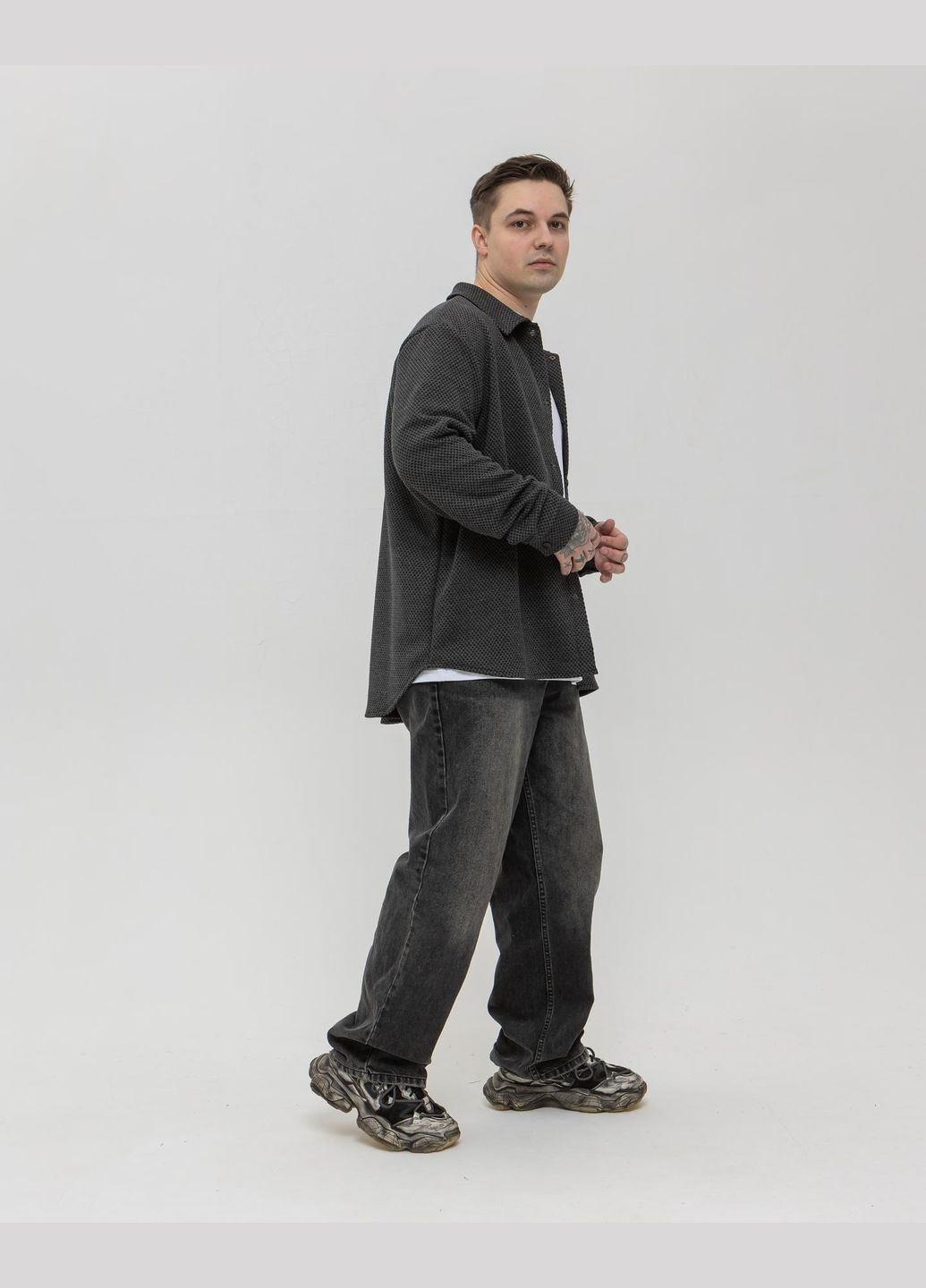 Графитовая повседневный рубашка однотонная No Brand