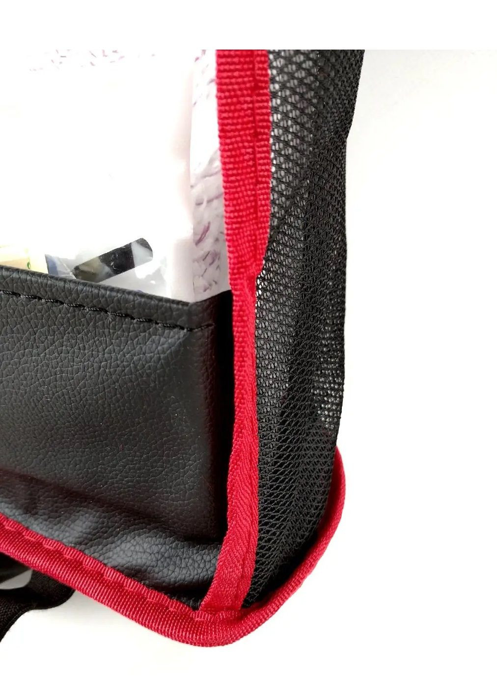 Сітка органайзер тримач з кишенею між передніх сидінь в салон машини автомобіля (479316-Prob) Чорний з червоним Unbranded (317169980)